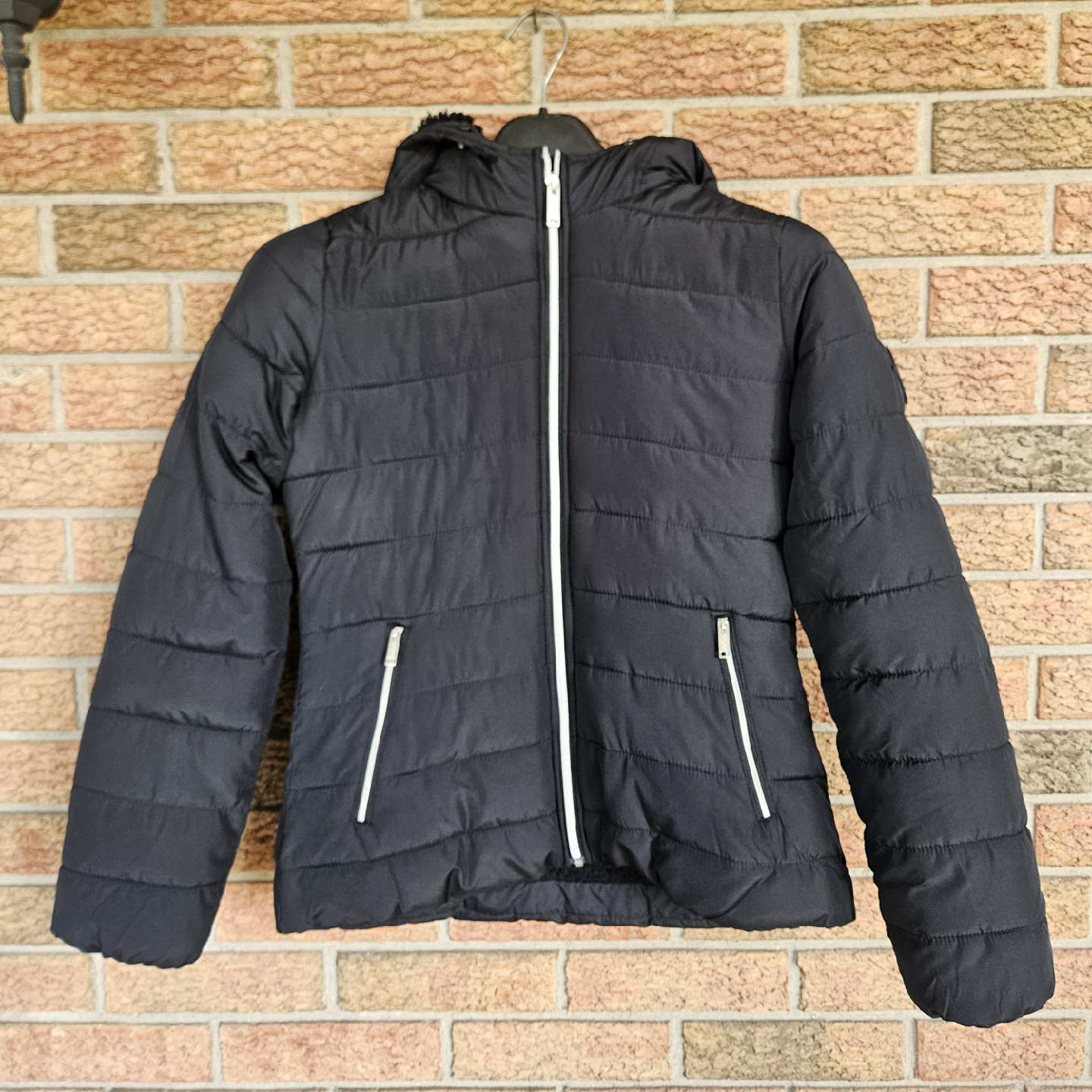 HOLLISTER LINED PUFFER JACKET COAT BLACK WOMENS SIZE XS