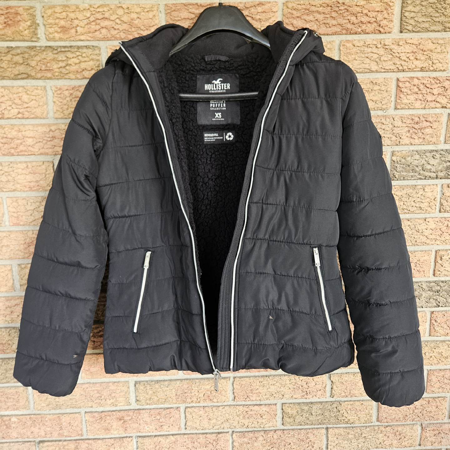 HOLLISTER LINED PUFFER JACKET COAT BLACK WOMENS SIZE XS - photo 4