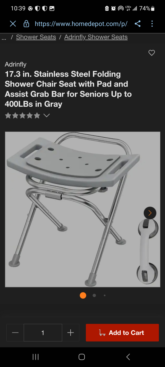 Adrinfly Folding Shower Chair with Grab Bar - photo 2