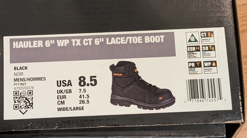 Caterpillar Hauler 6" WP TX CT 6" Lace/Toe Boot - Size 8.5