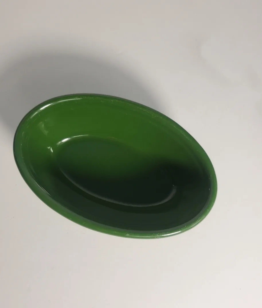Vintage Genuine Glass Small Green Oval Bowl TST Serving USA image indicator(2)