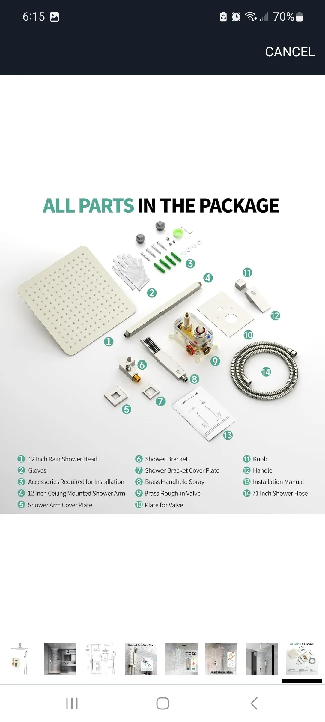 SR SUN RISE 12 Inch Ceiling Mount Shower System - New image indicator(6)