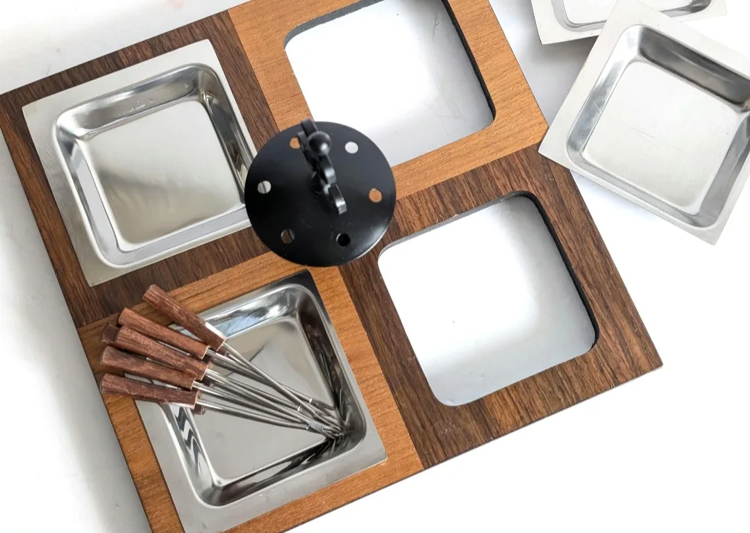 Vintage MCM Teak Style Cocktail Tray ~ Divided Relish Dish image indicator(4)