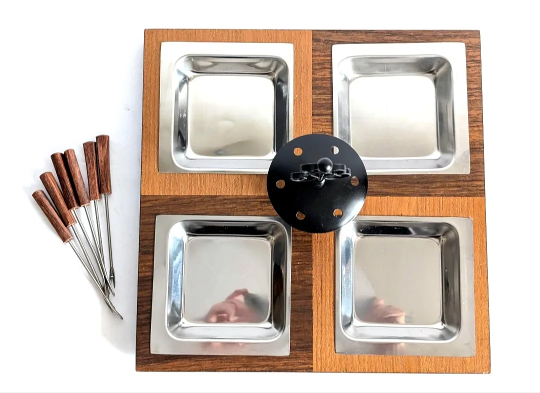 Vintage MCM Teak Style Cocktail Tray ~ Divided Relish Dish image indicator(9)