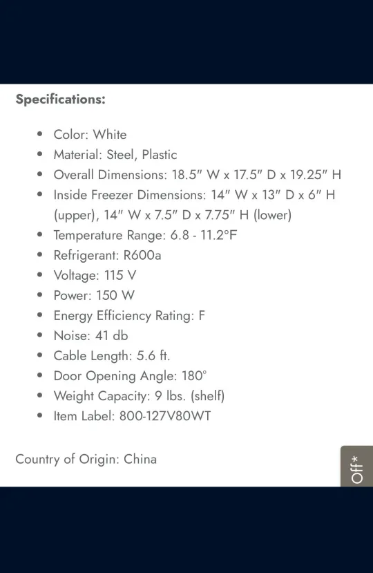 (Free Delivery) HOMCOM 1.1 Cu. Ft. White Mini Freezer image indicator(4)