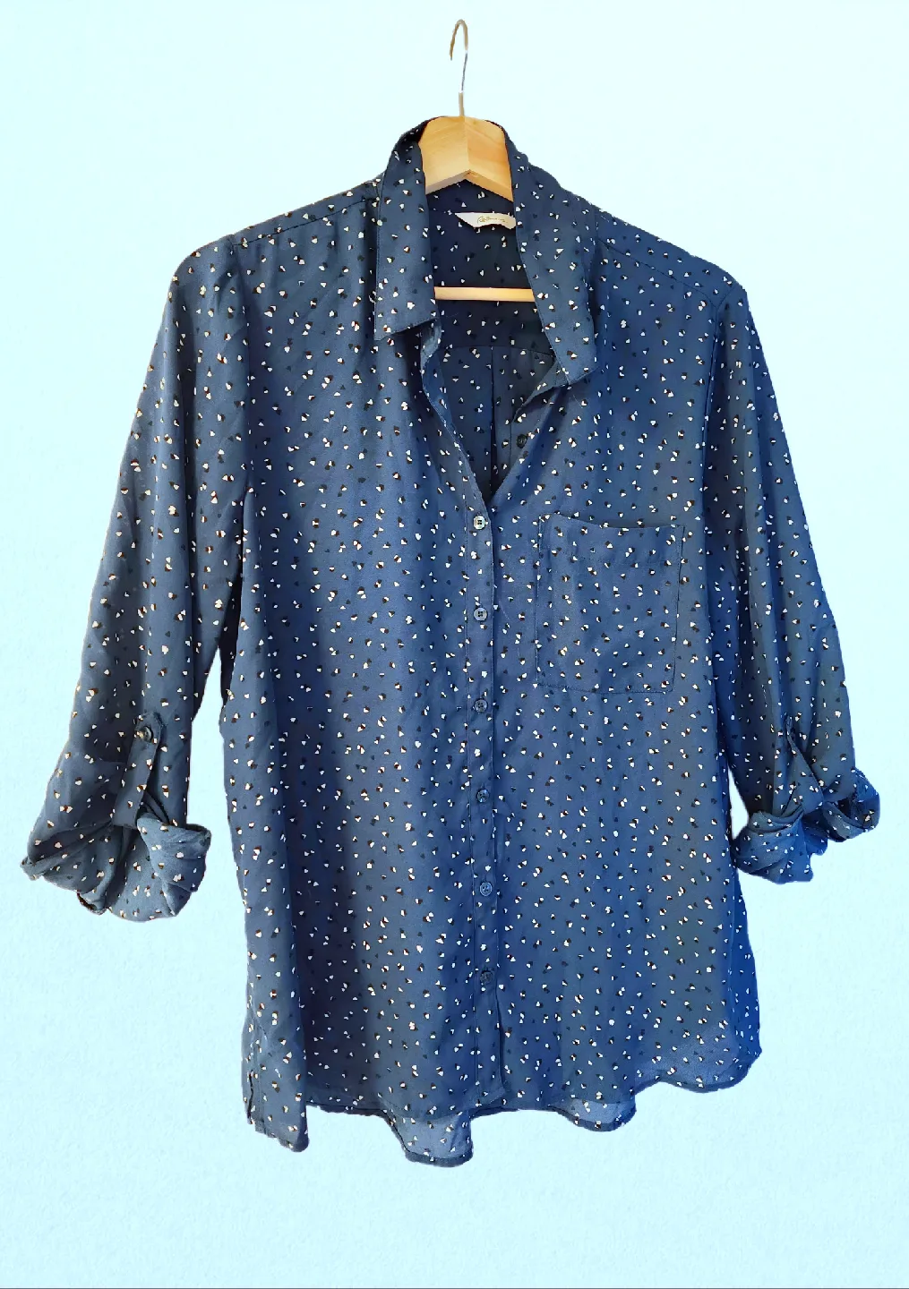Women's Navy Blue Button-Down Dress Shirt with Speckled Print thumbnail