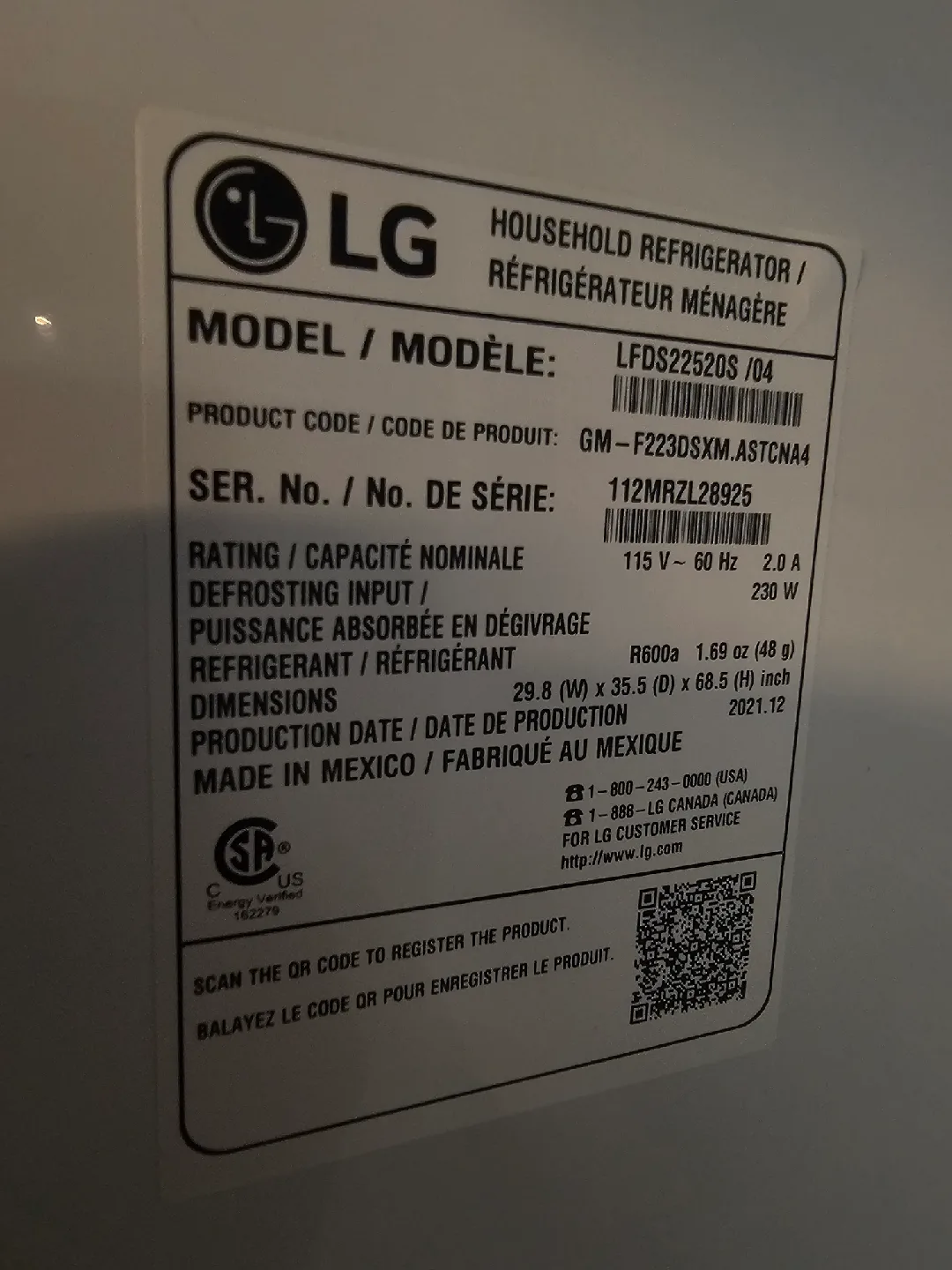 LG LFDS22520S Refrigerator - 29.8 x 35.5 x 68.5 inches image indicator(4)