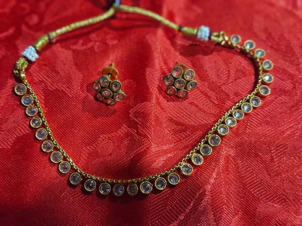24k gold plated  fine qwality  polki  stone necklace thumbnail