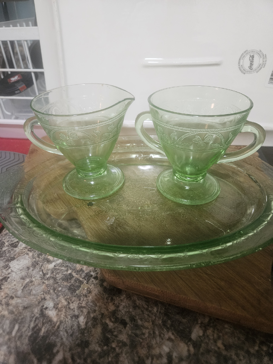 Uranium glass green depression 3pcs.set