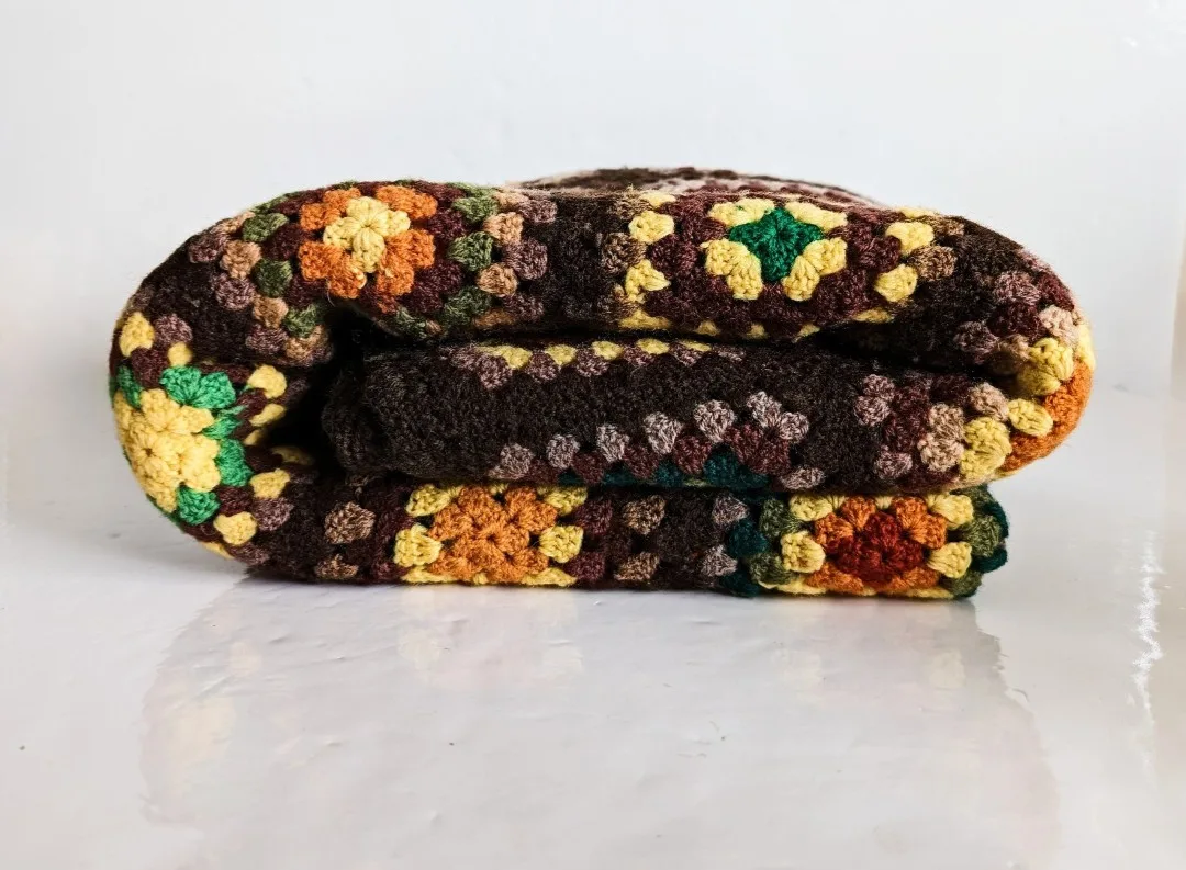 Granny Square Afghan Blanket ~ Single Bed Crocheted Cover thumbnail