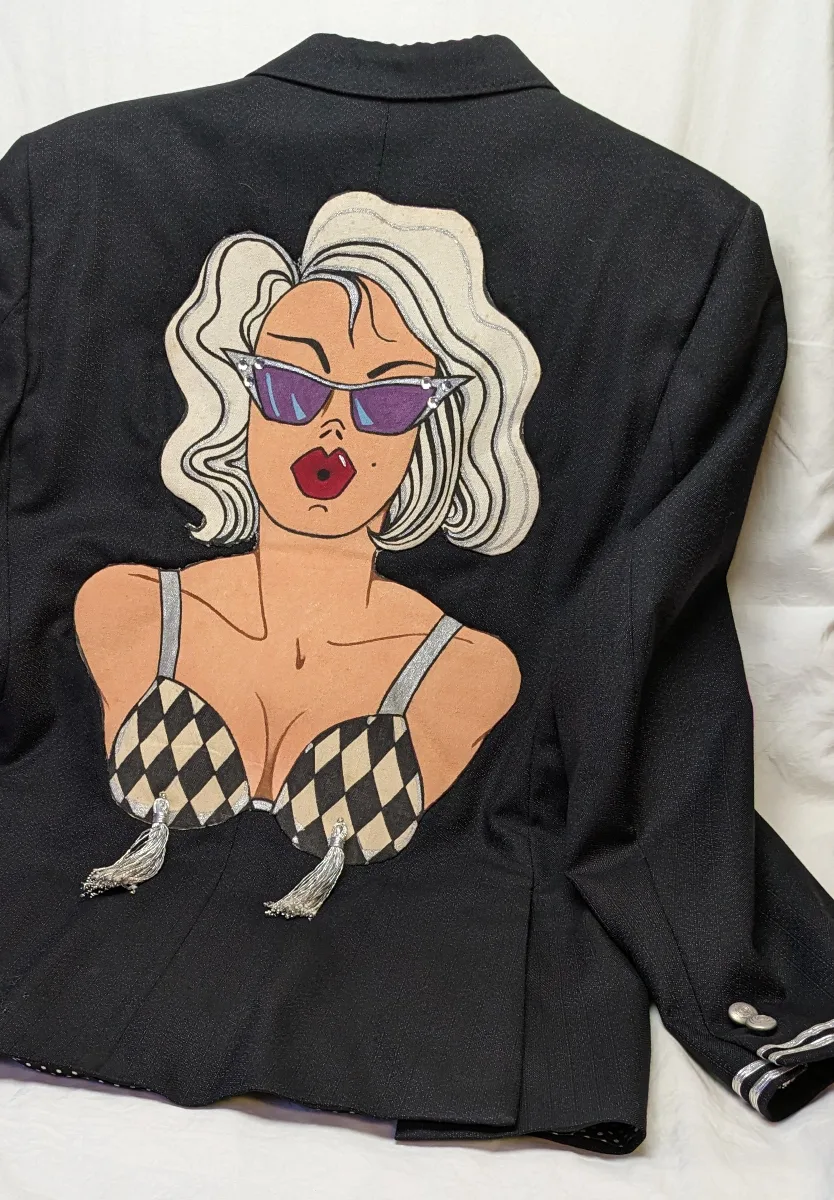 one of a kind womans blazer with hand painted applicay image indicator(4)