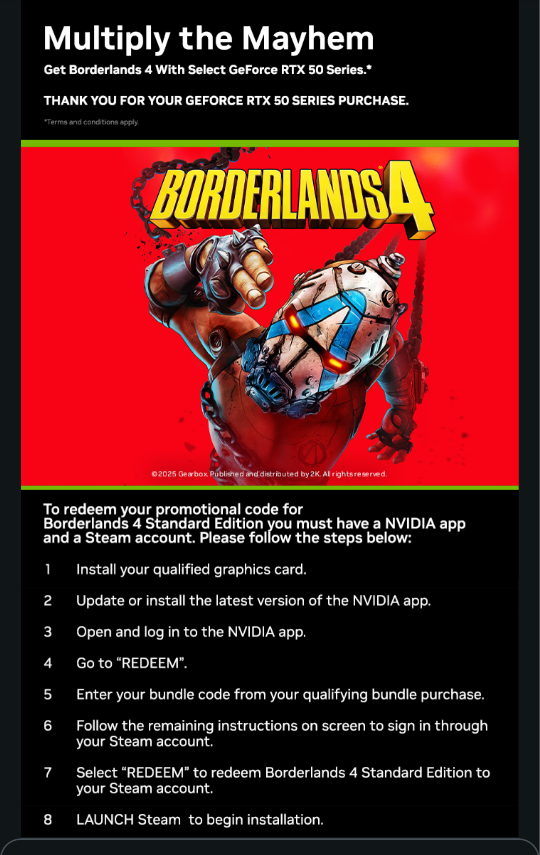 Borderlands 4 Standard Edition Promotional Code Steam