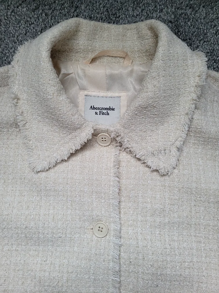 Abercrombie & Fitch Cream Tweed Jacket - Size L image indicator(2)