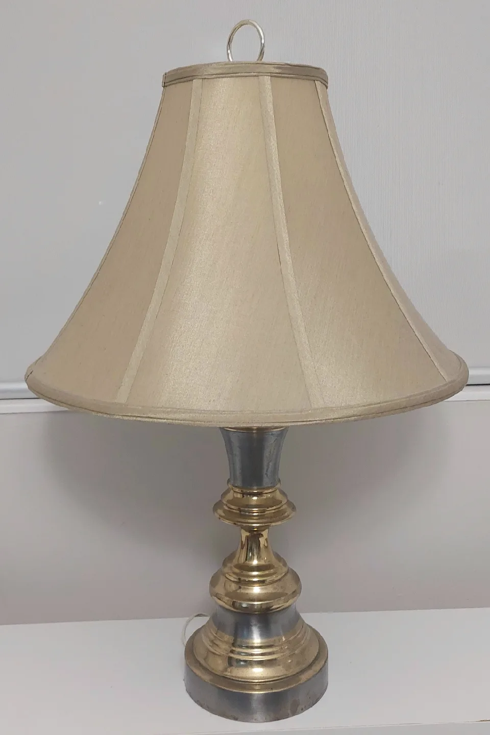 A Pair of Gold & Silver Table Lamps with Beige Shades image indicator(2)