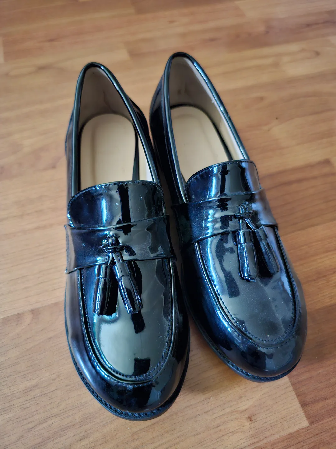 Korean Black Patent Faux Leather Loafers - Size 235 thumbnail