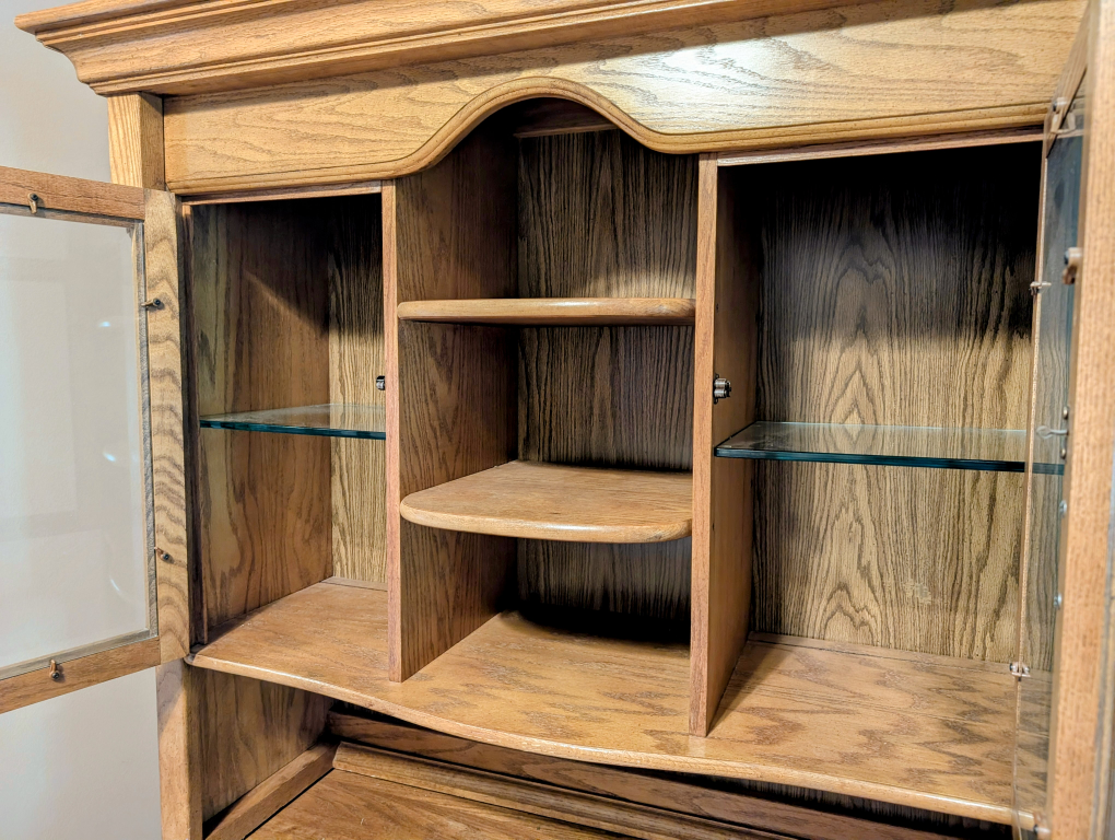 Oak China Cabinet with Glass Doors