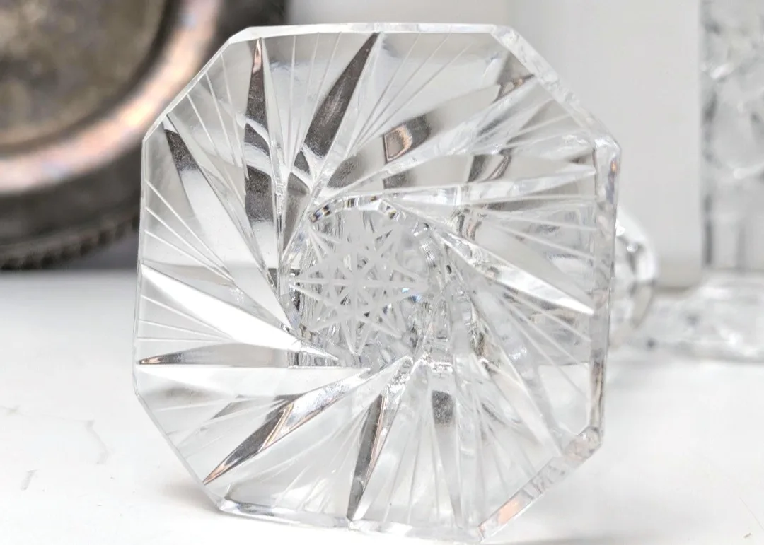 Crystal Candlestick Holders ~ Pinwheel Cut Crystal image indicator(4)