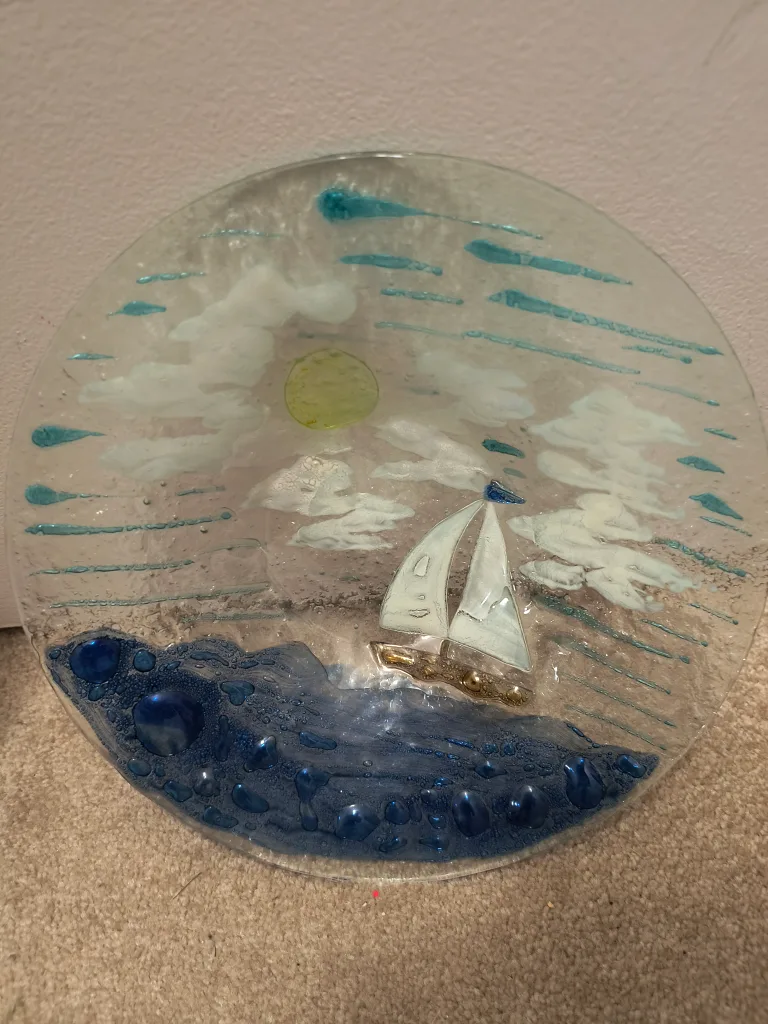 Handcrafted Glass Plate with Sailboat Design thumbnail