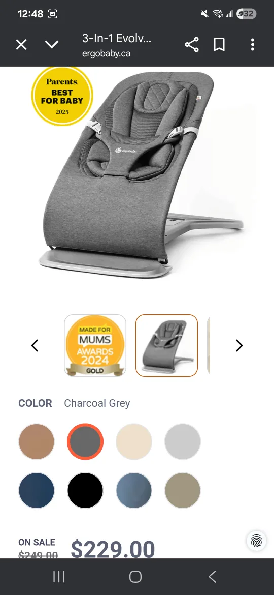 Ergobaby 3-in-1 Evolve Bouncer - Charcoal Grey thumbnail