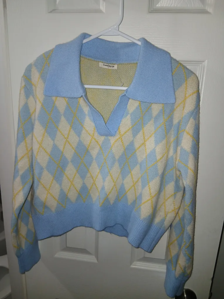 Sunday Up Argyle Knit Sweater - Blue thumbnail