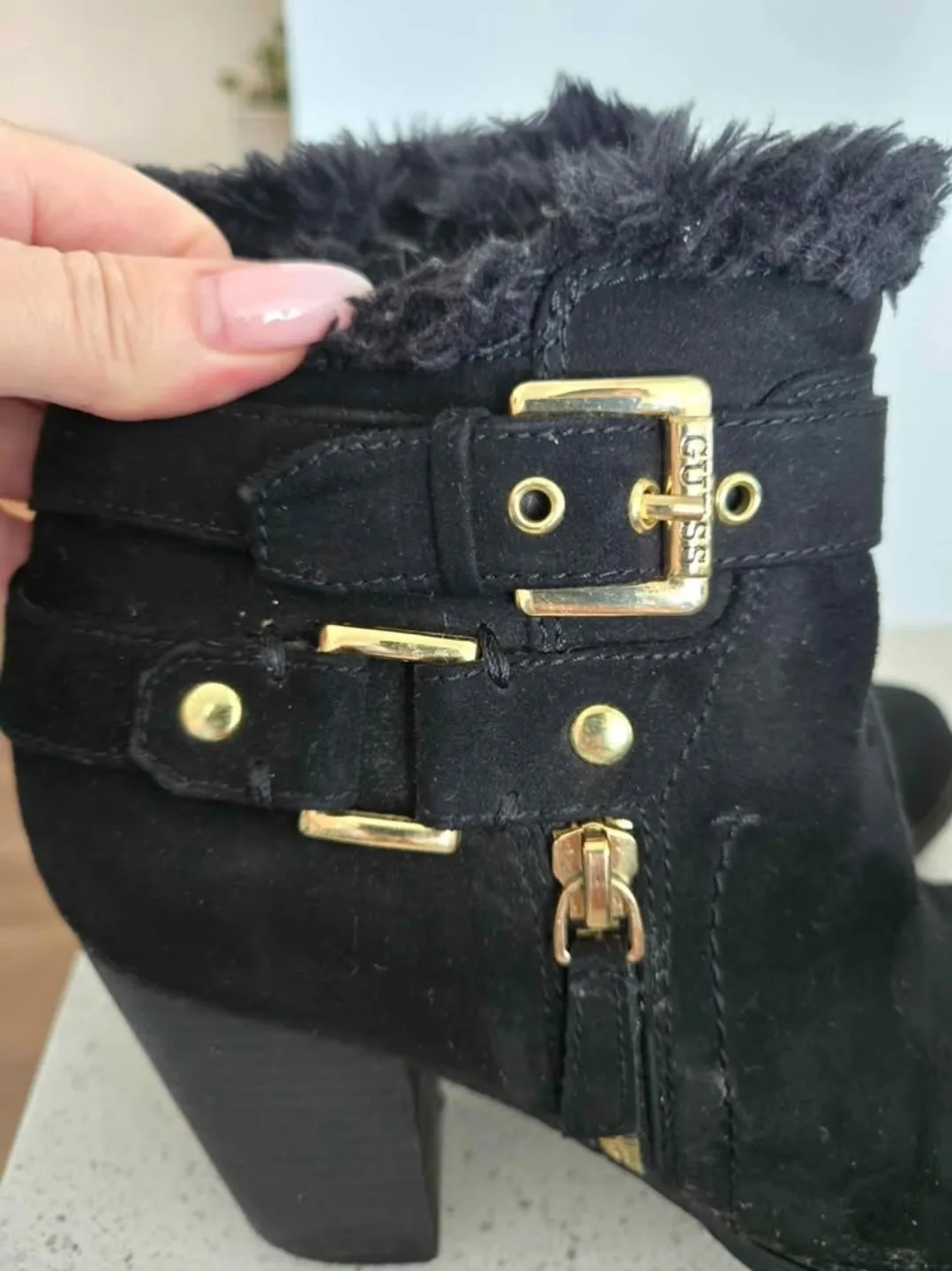 EUC Guess Black Suede Ankle Boots image indicator(3)