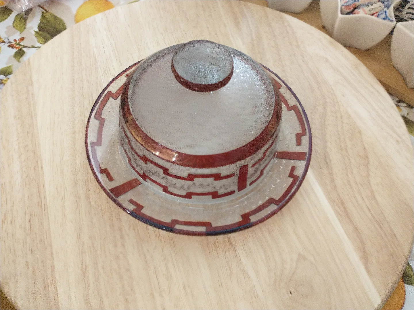 Vintage glass dish with cover image indicator(2)