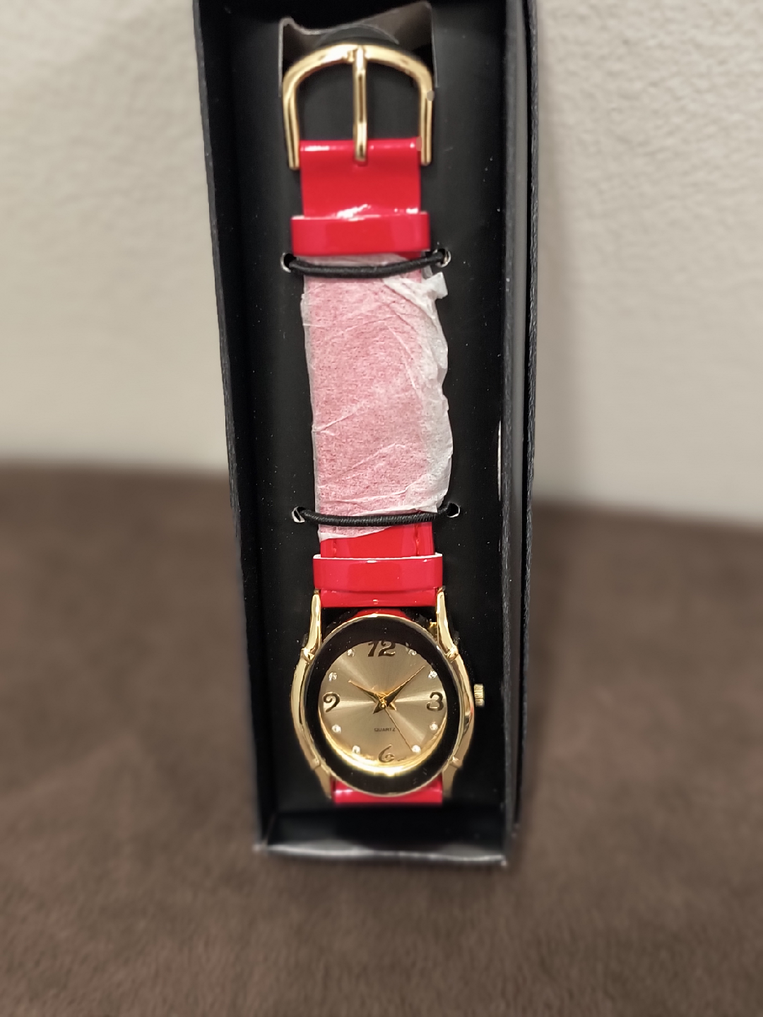 Gold Tone Watch with Red Strap - New in Box! - photo 2