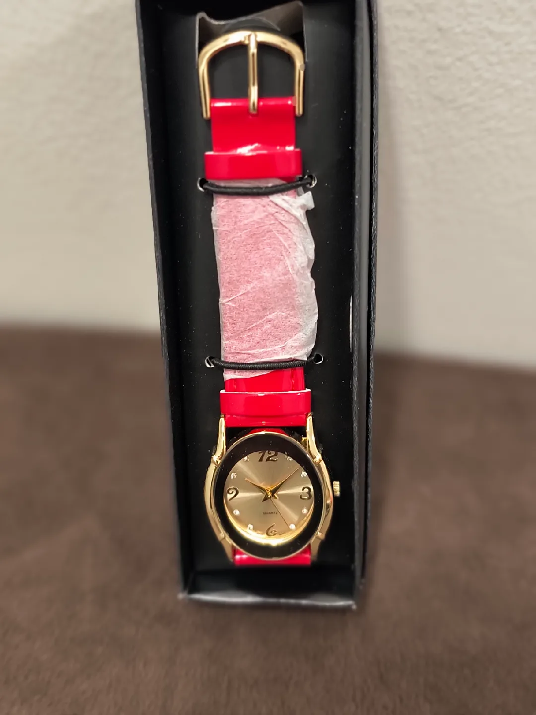 Gold Tone Watch with Red Strap - New in Box! image indicator(2)