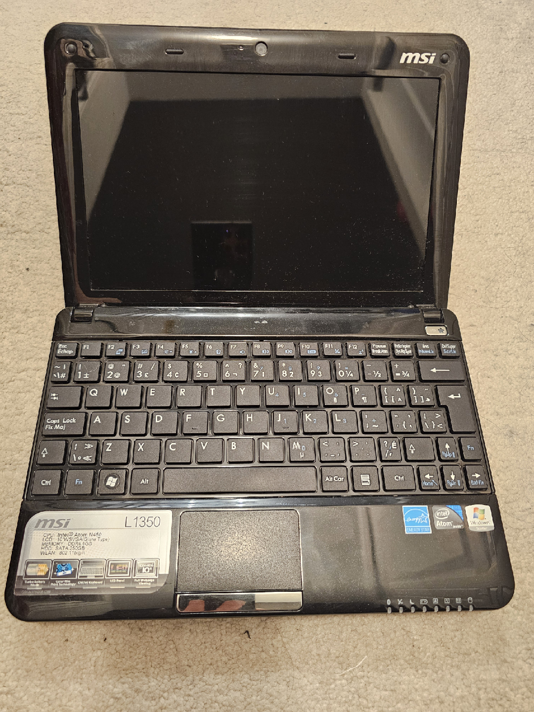 MSI L1350 10.1" Netbook Intel Atom N450 2GB-250GB Windows 7 - photo 2