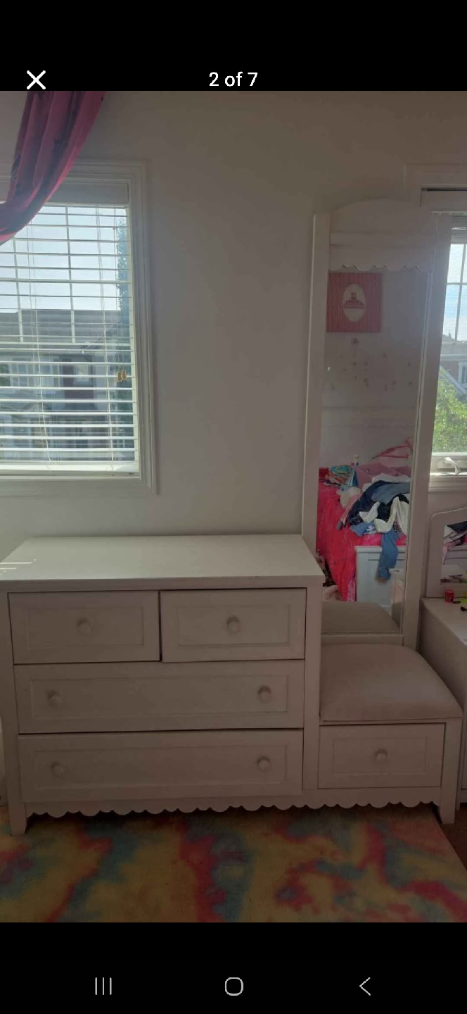 Kids White Dresser & Mirror