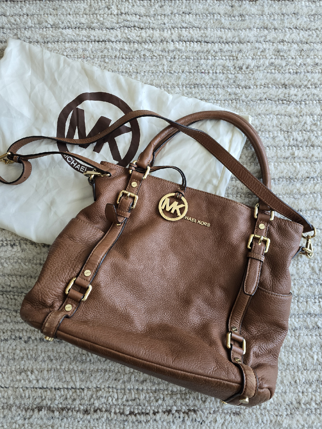 Michael Michael Kors Brown Leather Buckle Strap Top Handle Bag