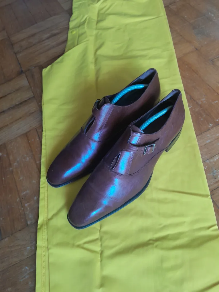 Brown Leather Monk Strap Dress Shoes Size 11 thumbnail