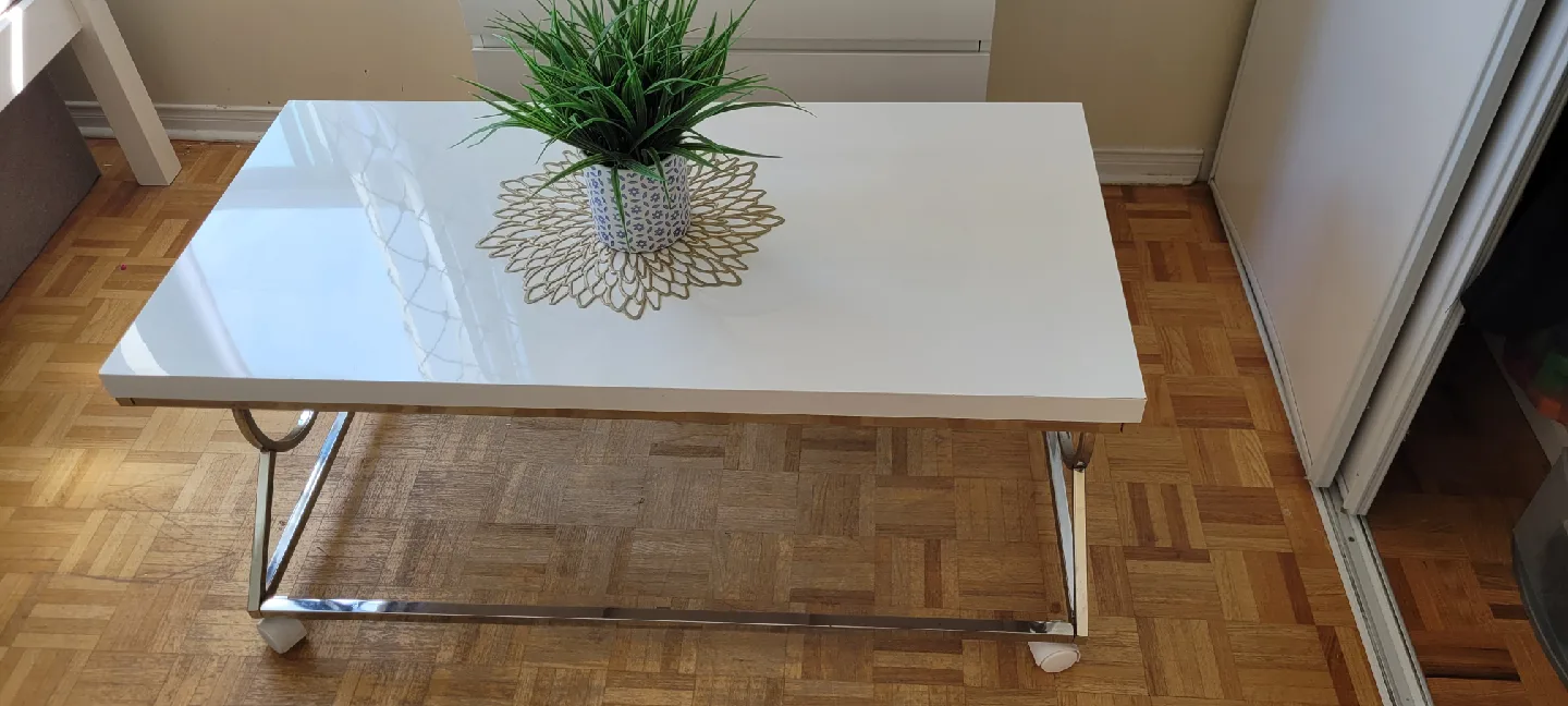 White & Chrome Coffee Table with Wheels thumbnail