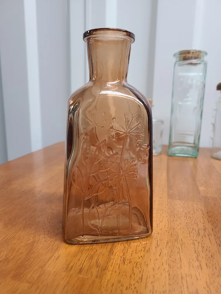 Brown Glass Vase with Floral Design 7.5" thumbnail