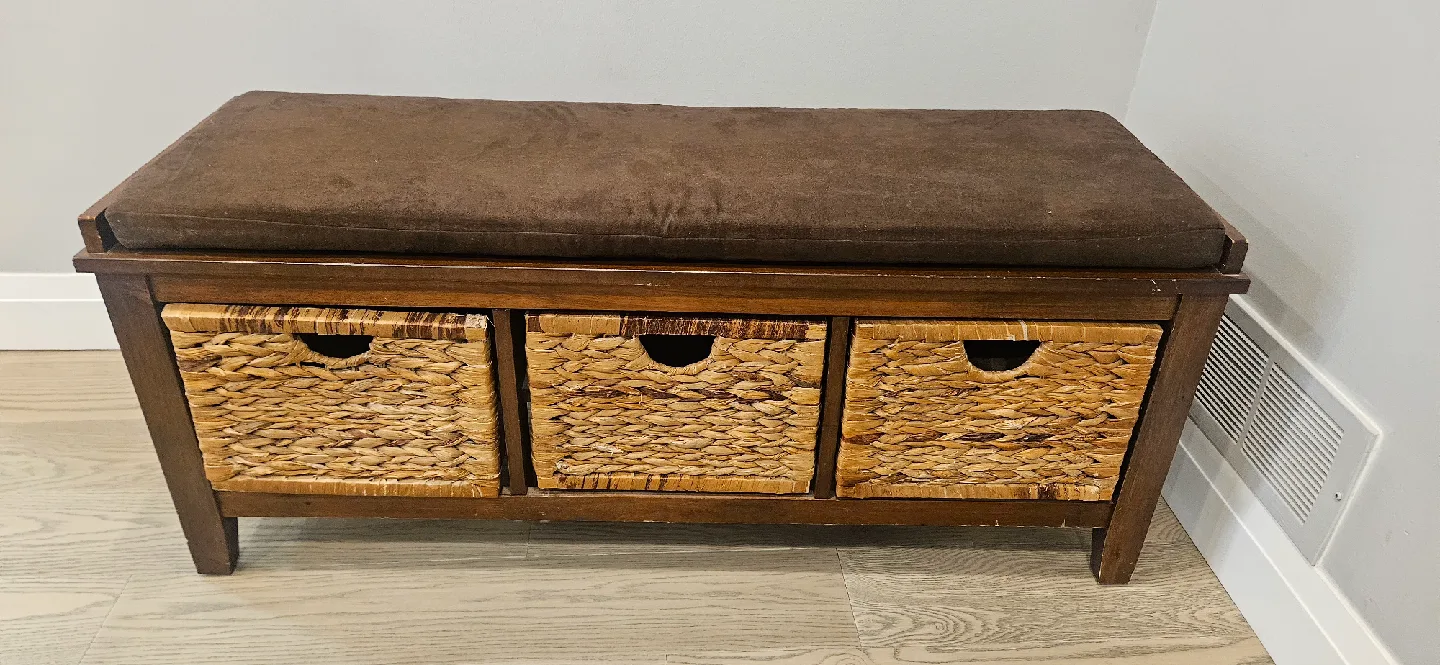 Storage Bench with Wicker Baskets thumbnail