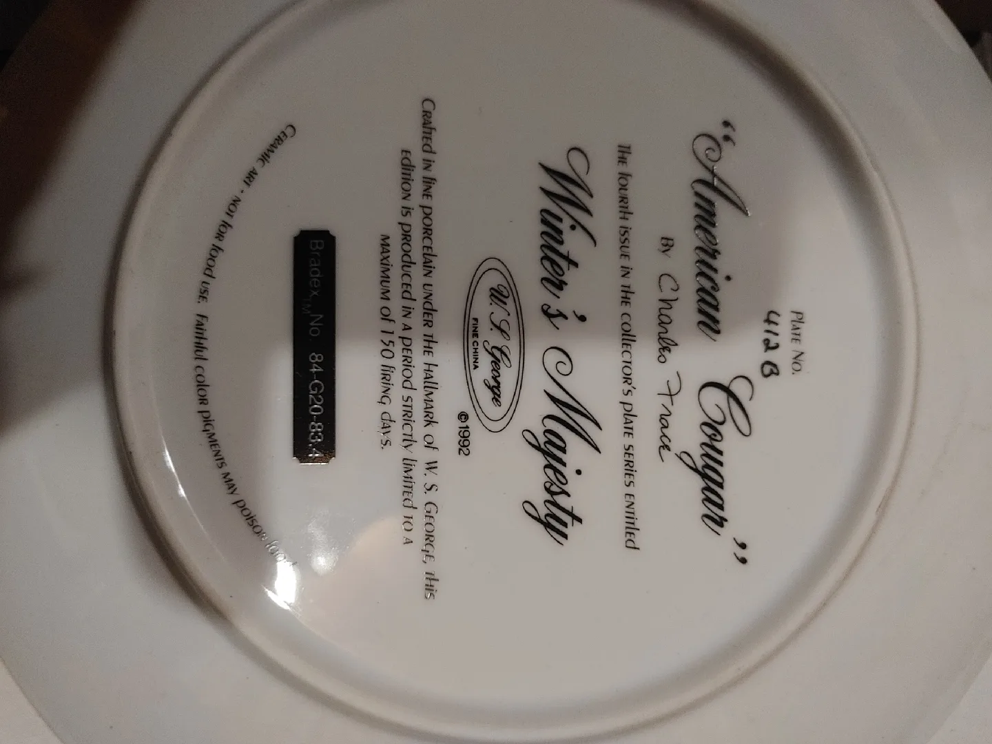 W.S. George Collector Plates - Cougar & Tigers image indicator(3)