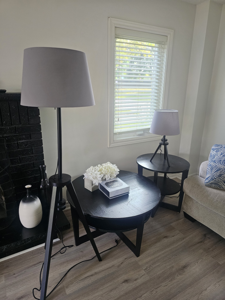 Black Round Side Table & Floor Lamp Set