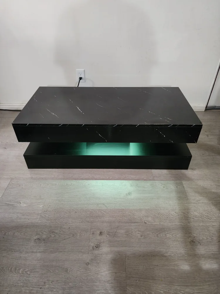 Black Marble Style Coffee Table with LED image indicator(4)