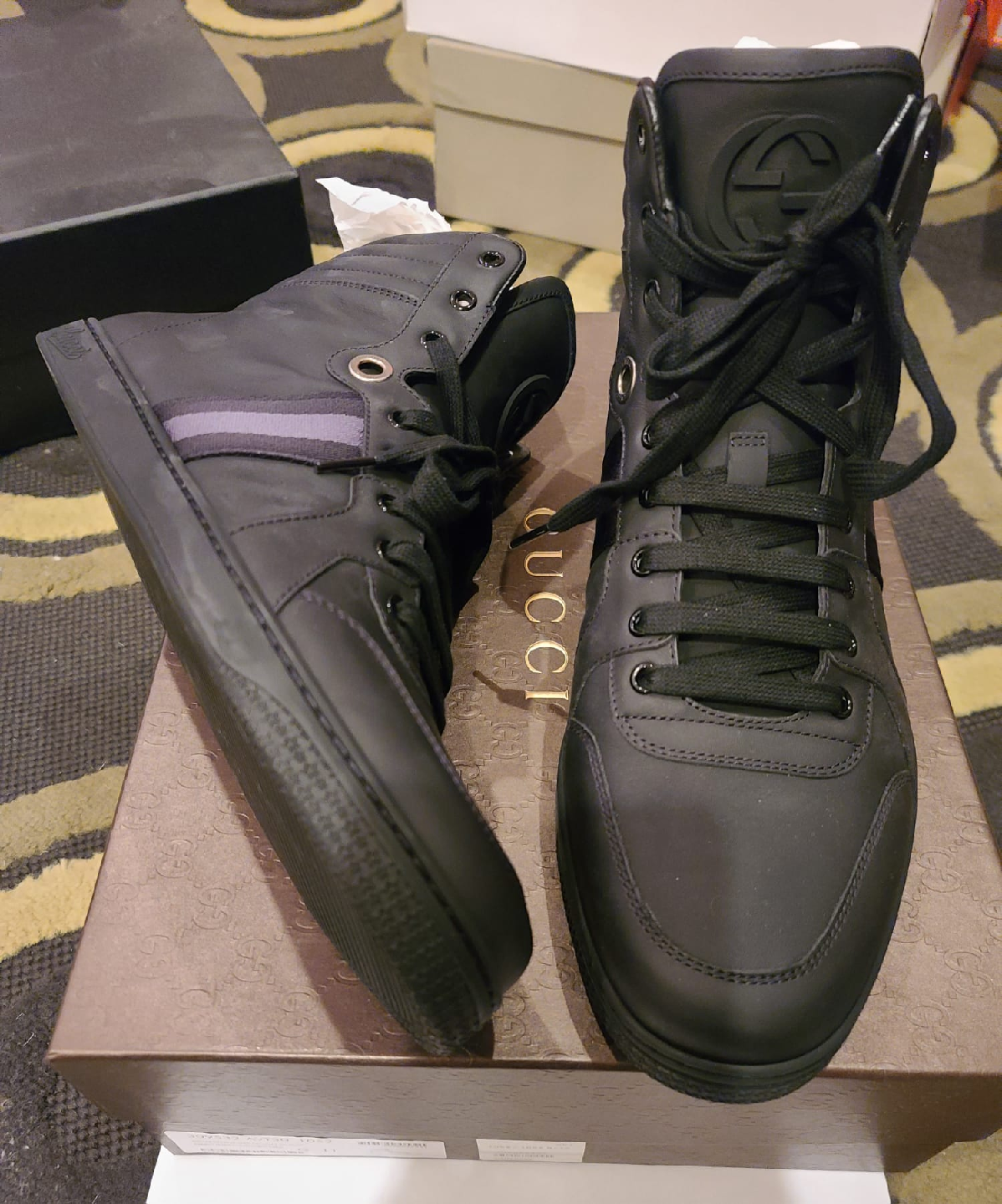 Gucci Black Leather High-Top Sneakers - Size 11