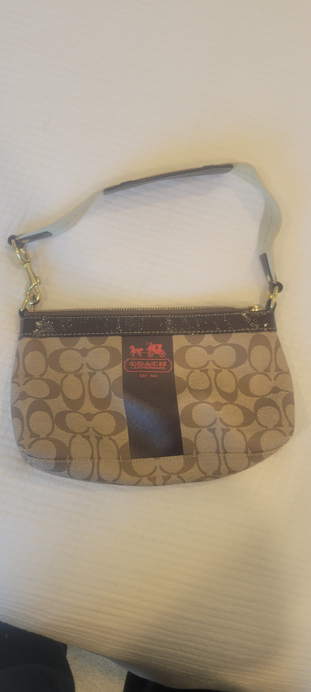 Coach Beige/Brown Monogram Shoulder Bag