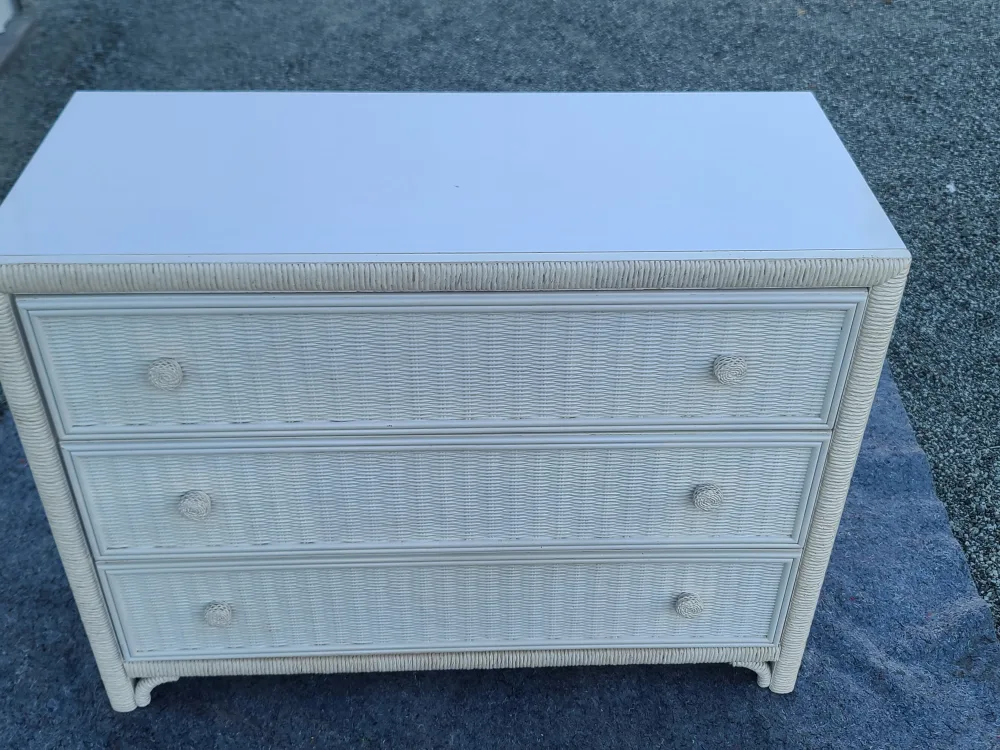 White Wicker 3-Drawer Dresser