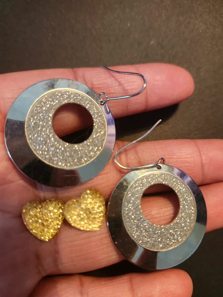 Assorted Earrings - Silvertone, Yellow Heart, Grey Pearl, Black image indicator(3)