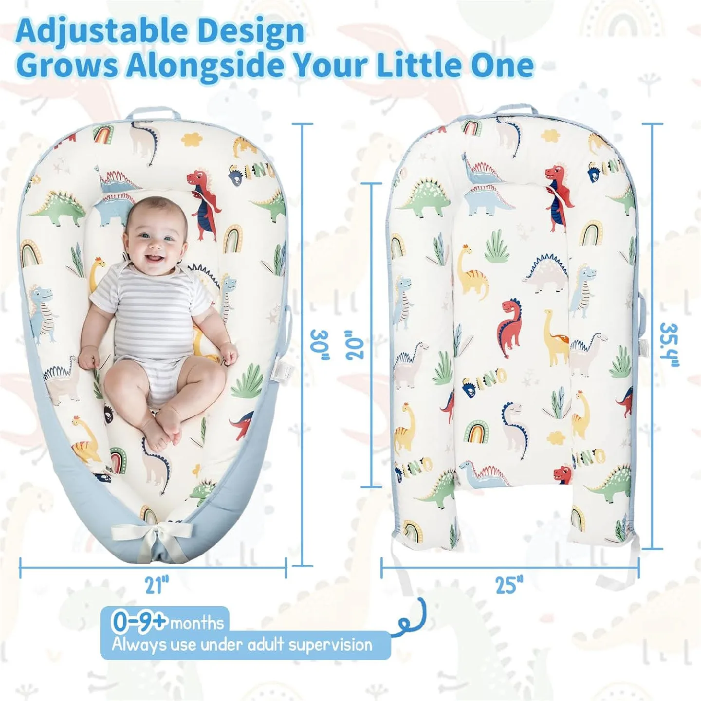 New~Baby Lounger For Newborn, Soft Organic Cotton(Dinosaur) thumbnail