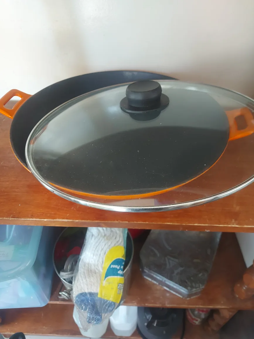 cast  iron large Orange Wok with Lid thumbnail