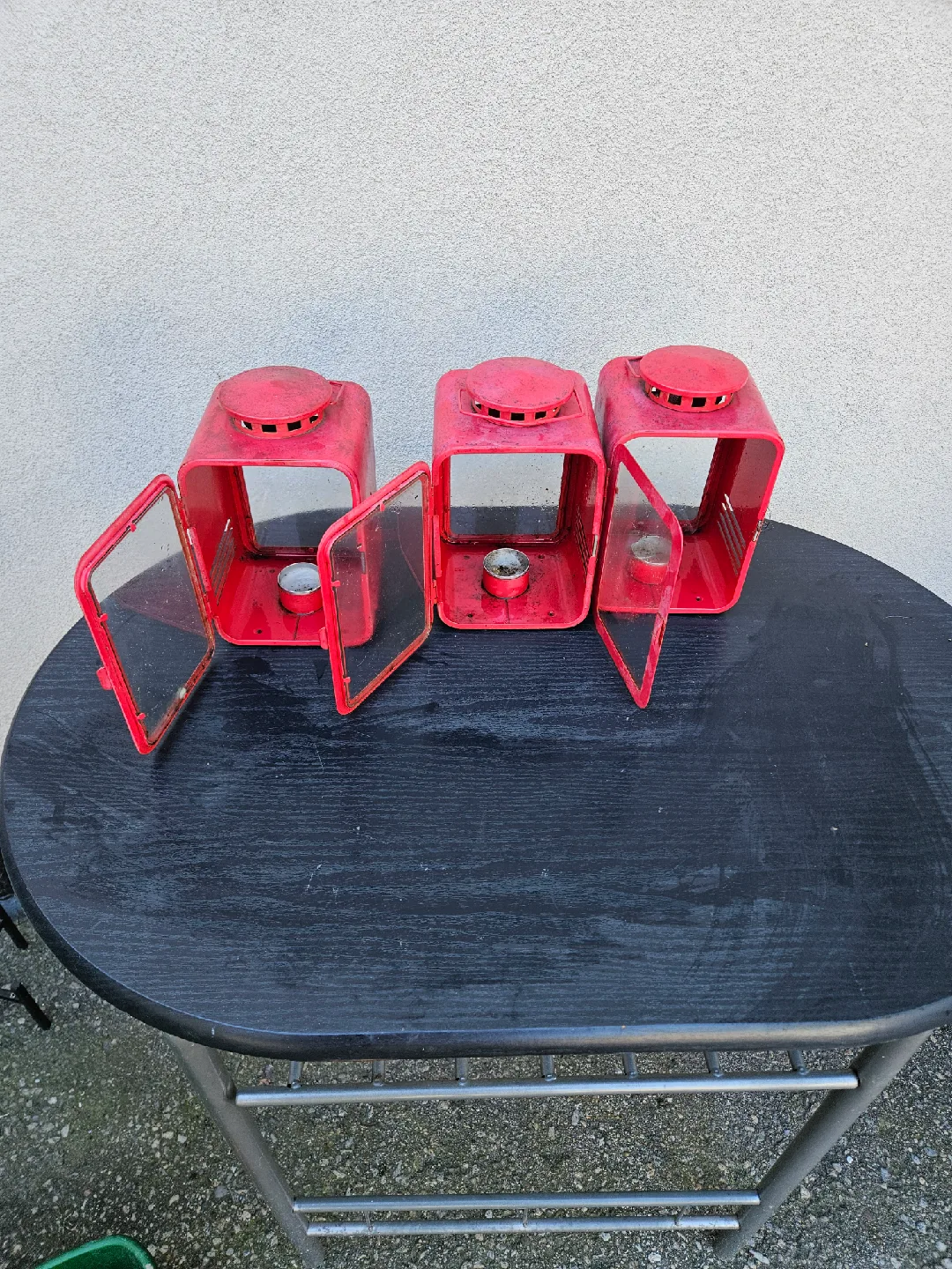 Set of 3 vintage Red Metal Candle Lanterns thumbnail