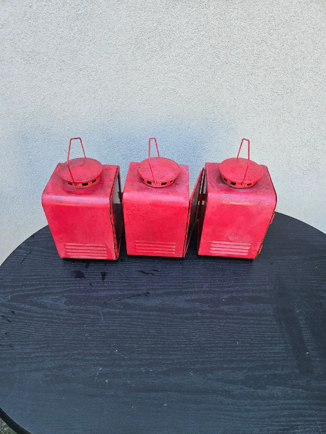 Set of 3 vintage Red Metal Candle Lanterns image indicator(3)