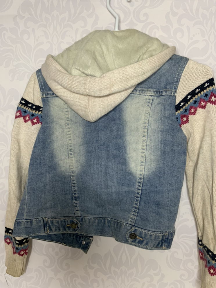 Kids denim long sleeve hooded fashion jacket - photo 3