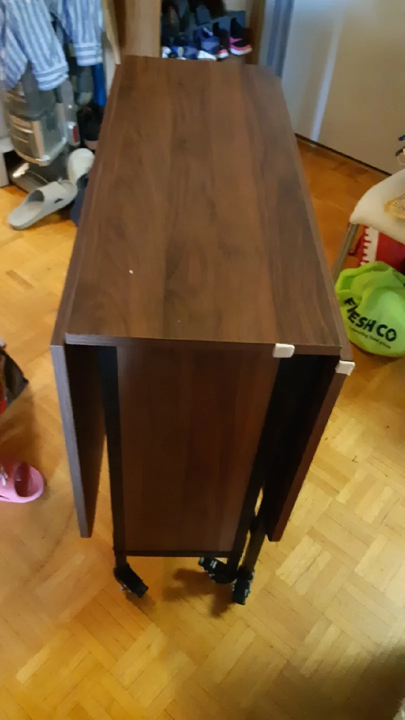 Drop Leaf Folding Dining Table lockable wheels, Brown thumbnail