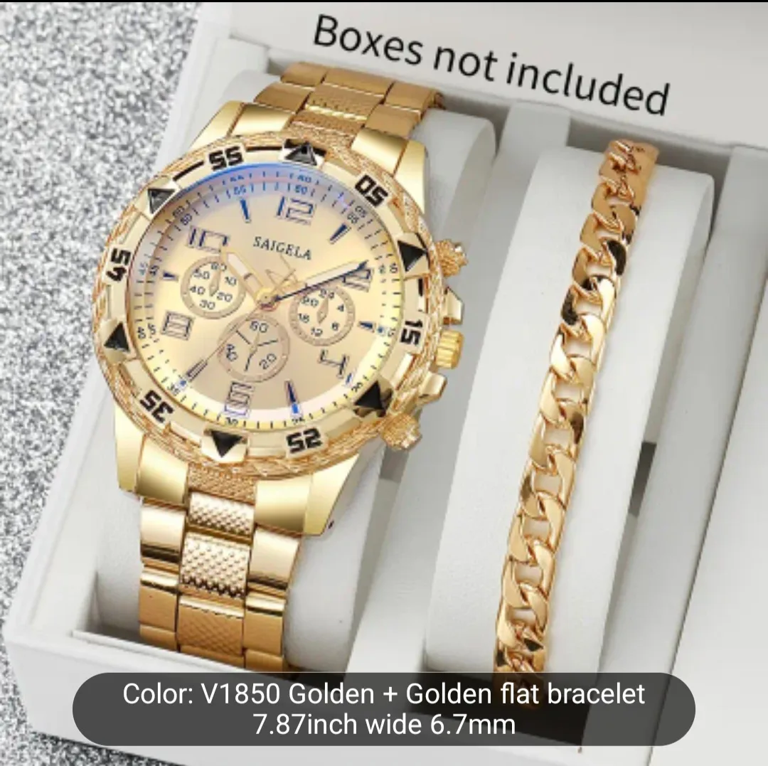 Saigela Golden Watch & Bracelet Set