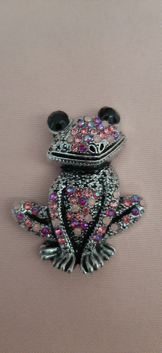 Frog Brooch - Pink Rhinestone